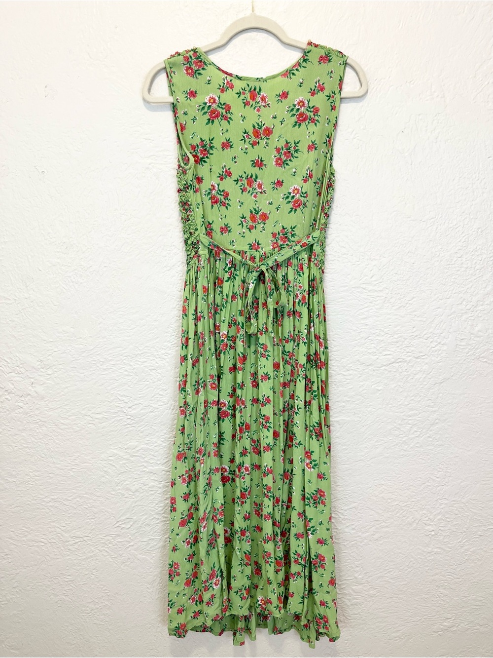 Vintage 90s Y2K Dress Green Pink Floral Beaded Smocked Cottagecore Boho Retro M - Picture 11 of 13